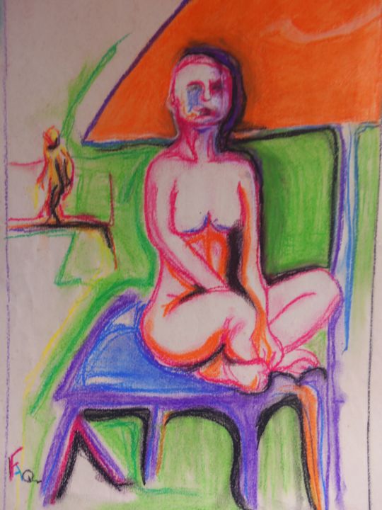 Pittura intitolato "mulher  sentada na…" da F.Freitas, Opera d'arte originale, Acrilico