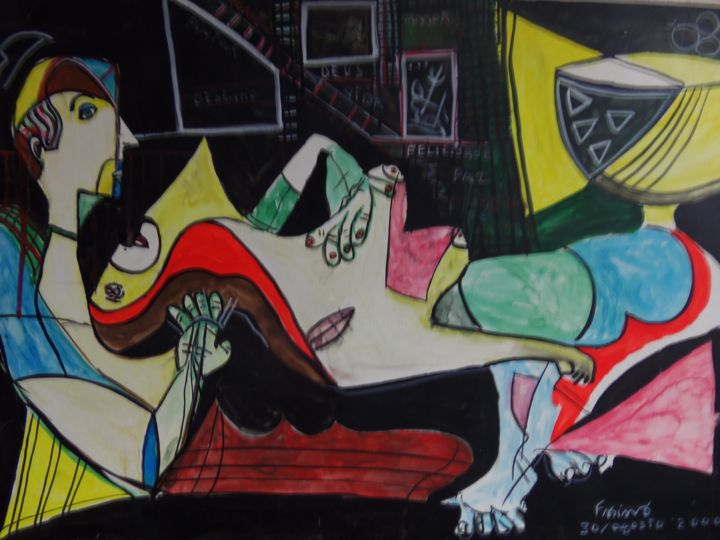 Pittura intitolato "amantes" da F.Freitas, Opera d'arte originale, Gouache