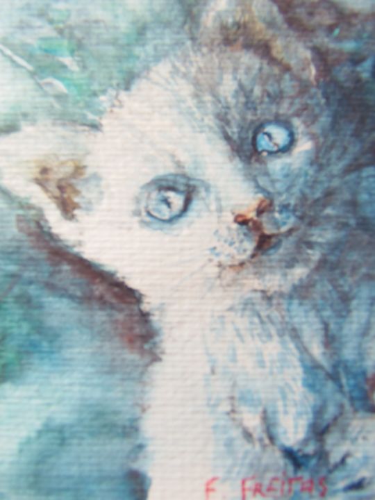 Pittura intitolato "gatinho" da F.Freitas, Opera d'arte originale, Acquarello