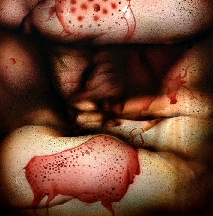 Ζωγραφική με τίτλο "Tortue, bison, vach…" από Fabien Dreuil, Αυθεντικά έργα τέχνης, Airbrush