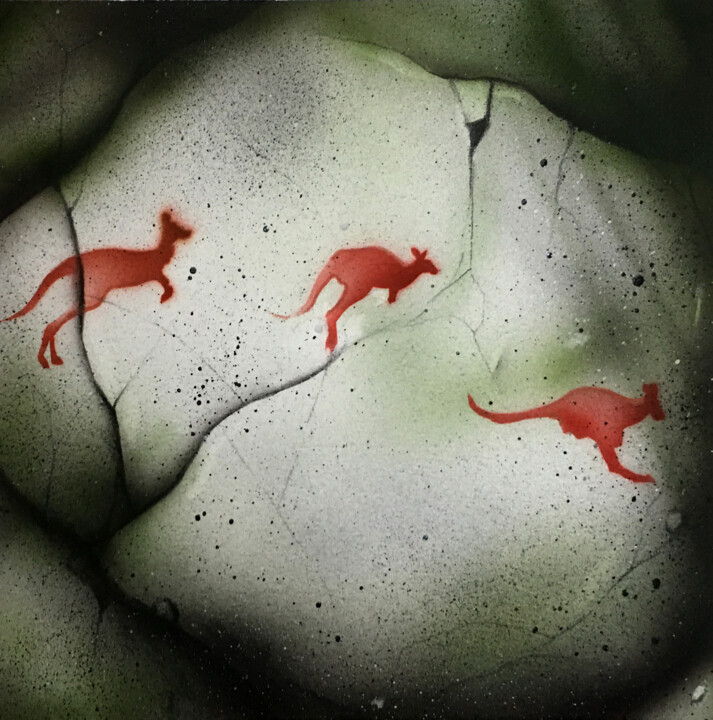 Ζωγραφική με τίτλο "Kangaroos \ Kangour…" από Fabien Dreuil, Αυθεντικά έργα τέχνης, Airbrush