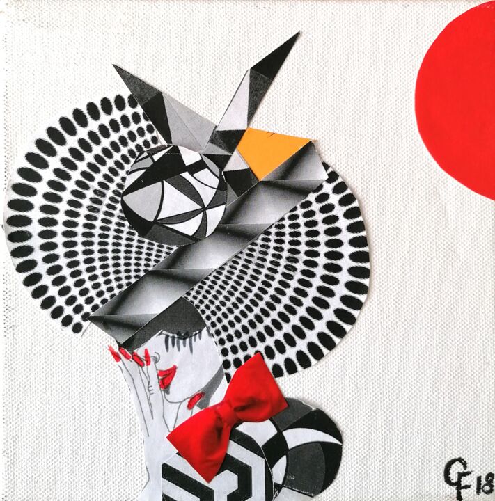 Collages intitulée "Miss Foxy" par Godfrinne F, Œuvre d'art originale, Crayon