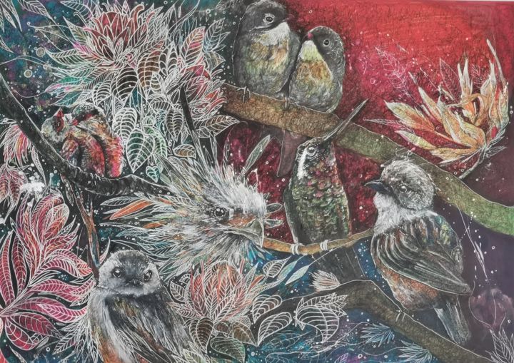 Dibujo titulada "Little birds" por Fabien Ichouza, Obra de arte original, Bolígrafo
