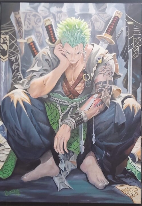 Peinture intitulée "Zoro - One Piece" par Fabien Roger (RFabien), Œuvre d'art originale, Huile Monté sur Châssis en bois