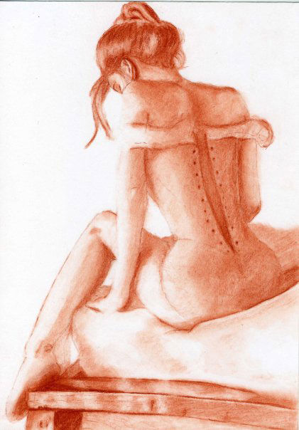 Drawing titled "Femme de dos" by Fabien Vacheron, Original Artwork, Pastel