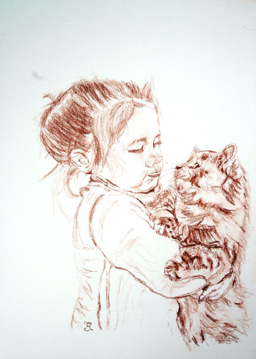 Drawing titled "Petite fille et son…" by Fabien Vacheron, Original Artwork, Pastel