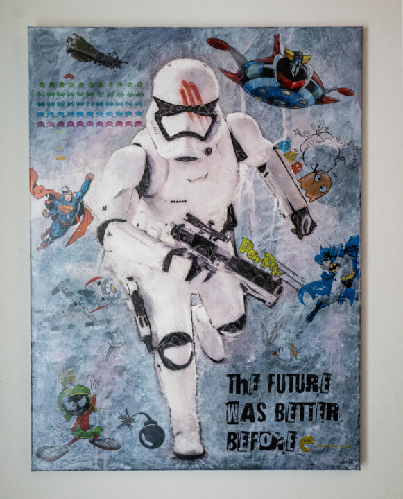 Painting titled "The Futur Was Bette…" by Fabien Valour (weytok), Original Artwork, Acrylic Mounted on Wood Stretcher frame
