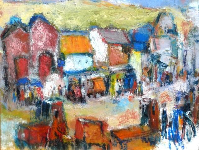 Painting titled "lorries in street" by Fabien Cango, Original Artwork