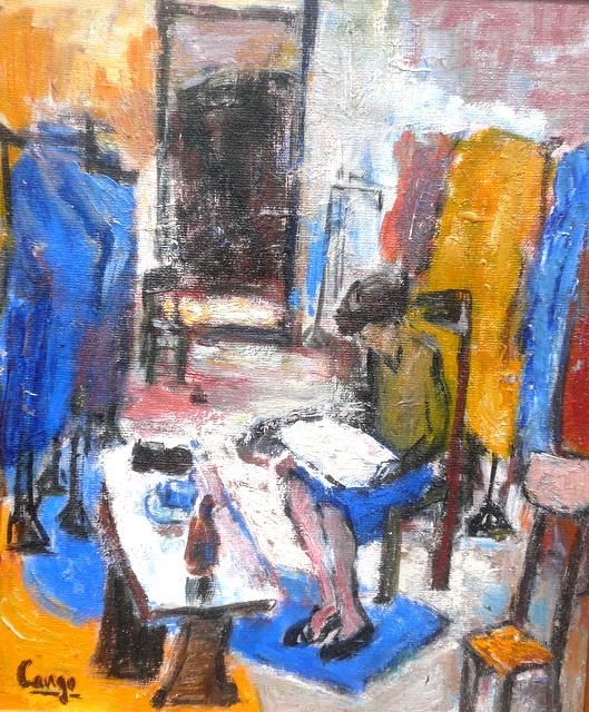 Painting titled "woman painting in s…" by Fabien Cango, Original Artwork