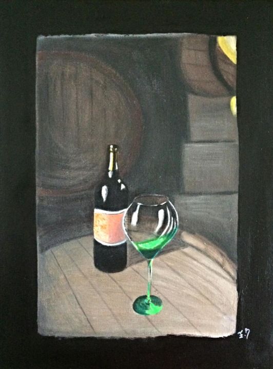 Painting titled "cave à vin" by Fabienne Becker, Original Artwork