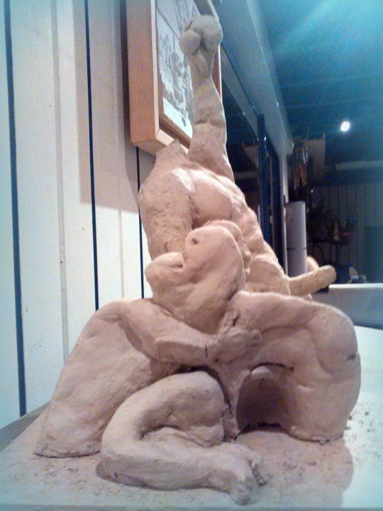 Sculpture intitulée "Eros et Dyonisos" par Fabienne Deguines, Œuvre d'art originale, Argile