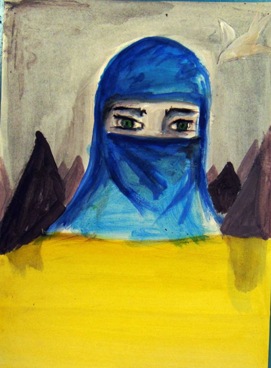 Pintura intitulada "femme tchador" por Fabienne Deguines, Obras de arte originais