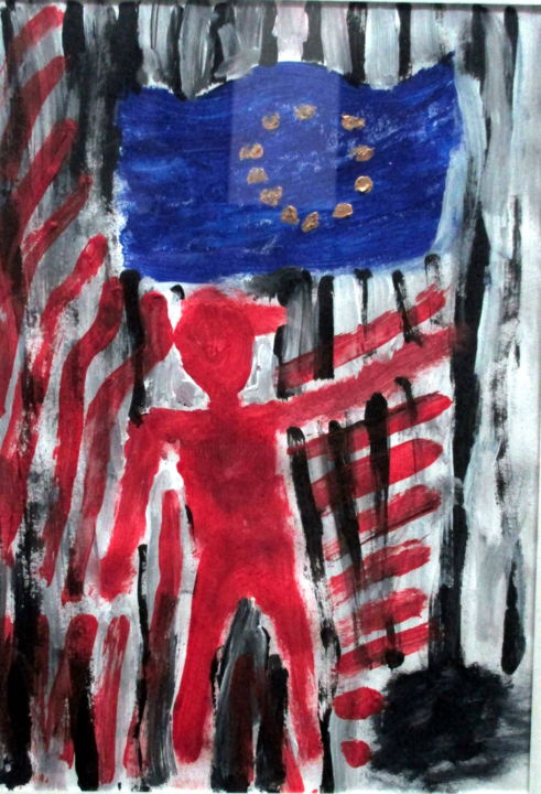 Peinture intitulée "l'accueil en Europe…" par Fabienne Deguines, Œuvre d'art originale