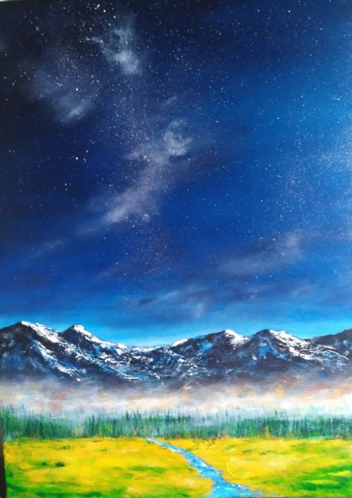 Peinture intitulée "Crépuscule montagna…" par Fabienne Dequidt, Œuvre d'art originale, Acrylique