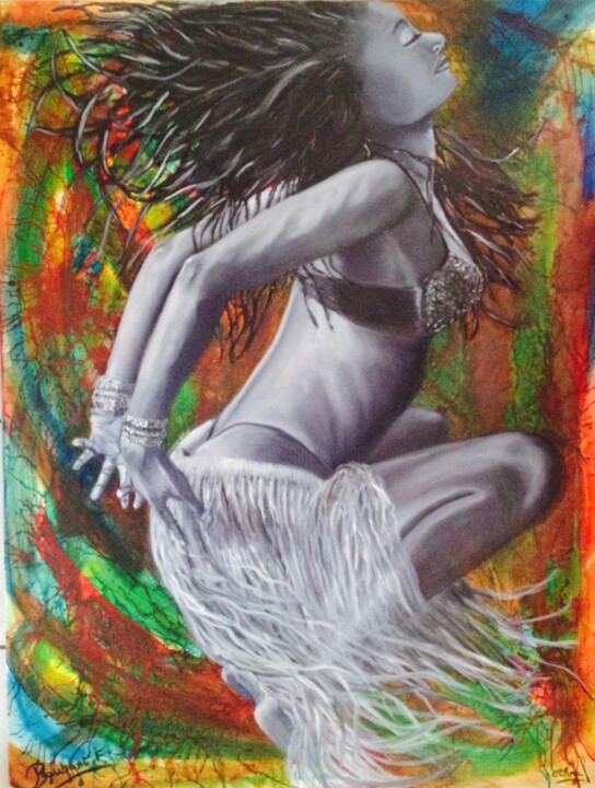 Painting titled "Ethna" by Fabienne Jean-Marie-Flore, Original Artwork, Oil Mounted on Wood Stretcher frame