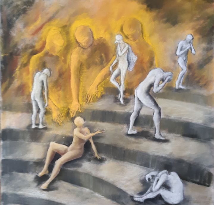 Peinture intitulée "Consoler les statues" par Fabienne Le Corvaisier, Œuvre d'art originale, Pastel