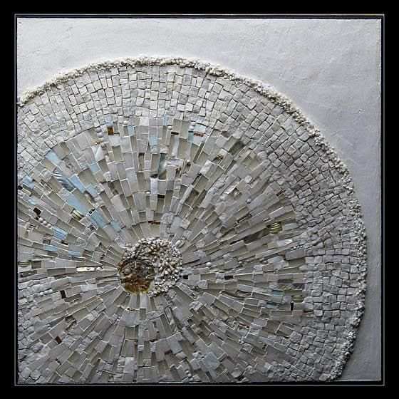 Sculpture titled "A Blanc" by Fabienne Le Pajolec Moree, Original Artwork, Mosaic Mounted on Wood Panel