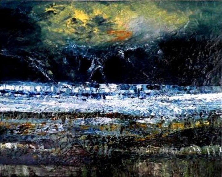 Pintura intitulada "Tableau Paysage Mar…" por Fabienne Letondeur, Obras de arte originais, Óleo