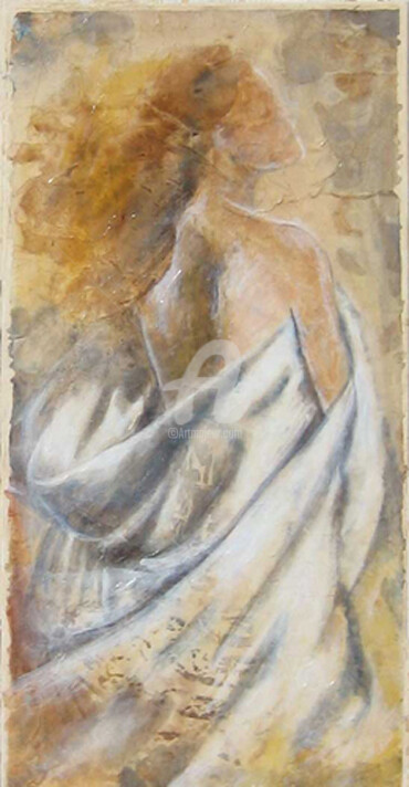 Painting titled "NYMPHE" by Fabienne Martin, Original Artwork, Tempera Mounted on Wood Stretcher frame