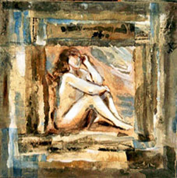 Painting titled "NU REFLEXION" by Fabienne Martin, Original Artwork, Oil