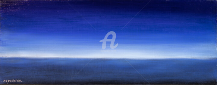 Painting titled "Horizon bleu" by Fabienne Monestier, Original Artwork, Oil Mounted on Wood Stretcher frame