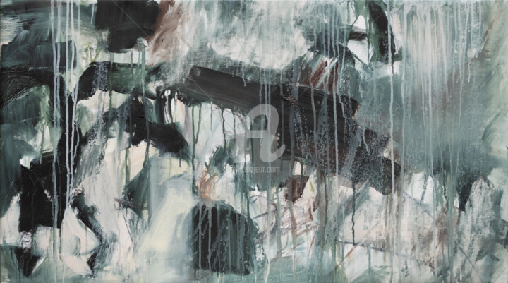 Painting titled "Abstrait en gris, b…" by Fabienne Monestier, Original Artwork, Acrylic Mounted on Wood Stretcher frame