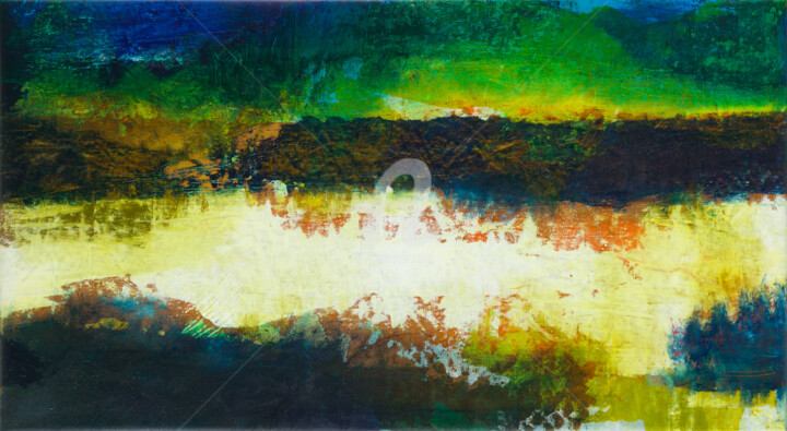 Painting titled "Paysage abstrait :…" by Fabienne Monestier, Original Artwork, Acrylic Mounted on Wood Stretcher frame