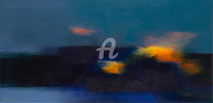 Картина под названием "Abstrait nocturne e…" - Fabienne Monestier, Подлинное произведение искусства, Акрил Установлен на Дер…