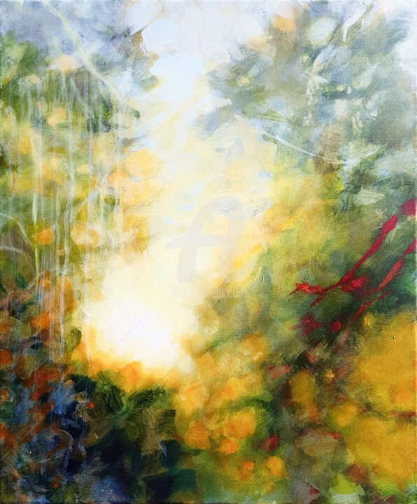 Painting titled "Lumière du matin au…" by Fabienne Monestier, Original Artwork, Acrylic Mounted on Wood Stretcher frame