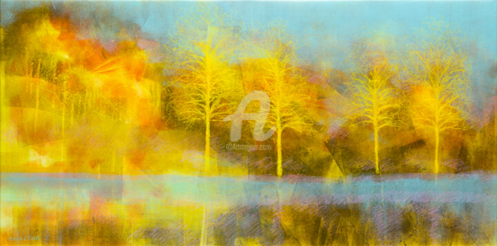Pintura titulada "Les arbres jaunes" por Fabienne Monestier, Obra de arte original, Acrílico Montado en Bastidor de camilla…