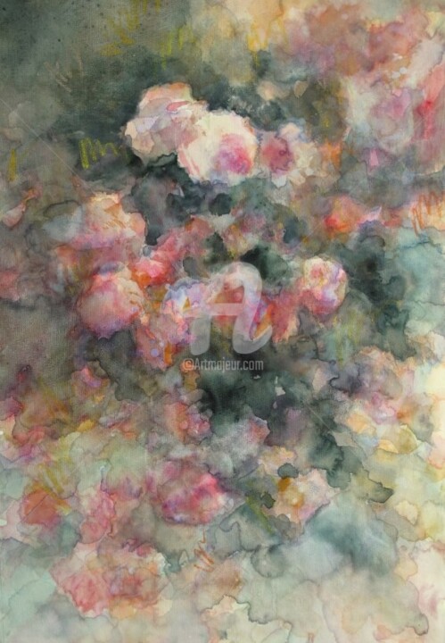 Картина под названием "Les roses anciennes" - Fabienne Monestier, Подлинное произведение искусства, Акварель