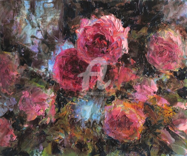 Peinture intitulée "Roses" par Fabienne Monestier, Œuvre d'art originale, Huile