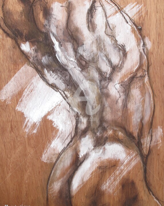 Dessin intitulée "Torse, nu masculin" par Fabienne Monestier, Œuvre d'art originale, Craie