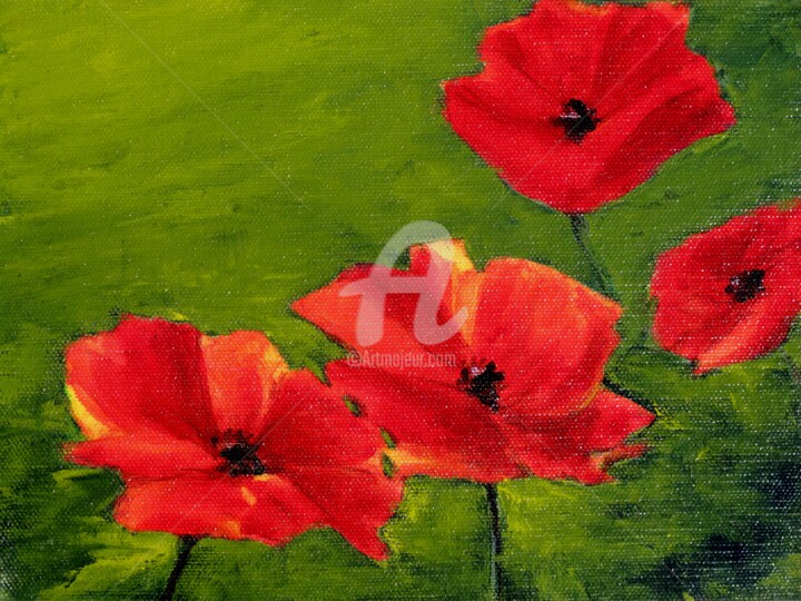 Painting titled "Coquelicots" by Fabienne Monestier, Original Artwork, Acrylic