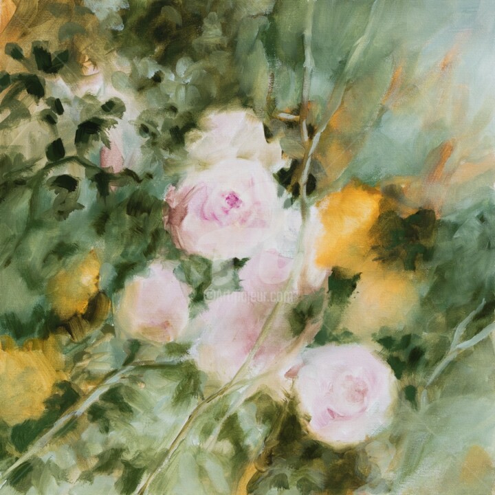 Peinture intitulée "Douces roses" par Fabienne Monestier, Œuvre d'art originale, Huile