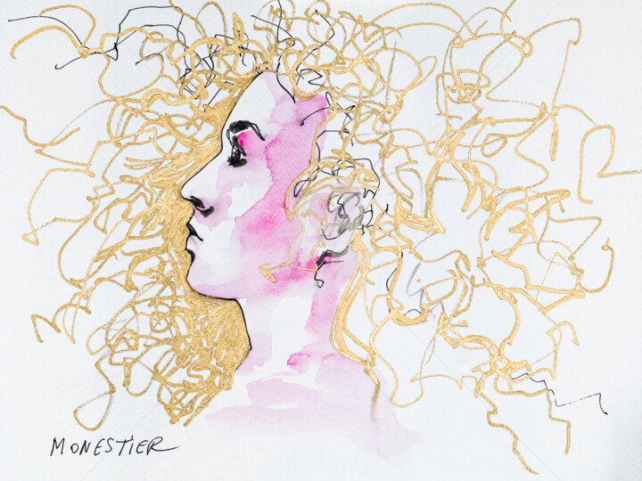 Dessin intitulée "Portrait #3 - dessi…" par Fabienne Monestier, Œuvre d'art originale, Encre