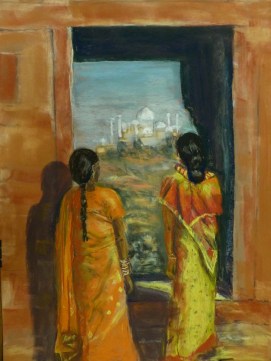 Peinture intitulée "Le Taj Mahal" par Munro, Œuvre d'art originale, Pastel