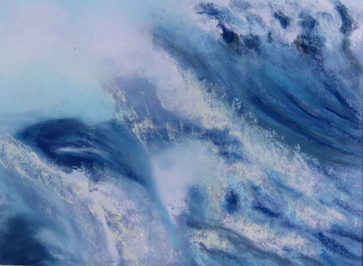 Painting titled "La vague bleue" by Munro, Original Artwork, Pastel