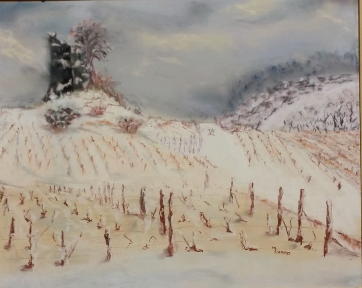 Peinture intitulée "Neige et vignes" par Munro, Œuvre d'art originale, Pastel