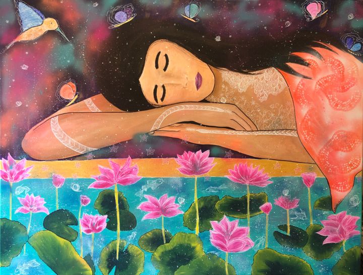 Peinture intitulée "La belle endormie" par Fabienne Riviere Patry, Œuvre d'art originale, Acrylique