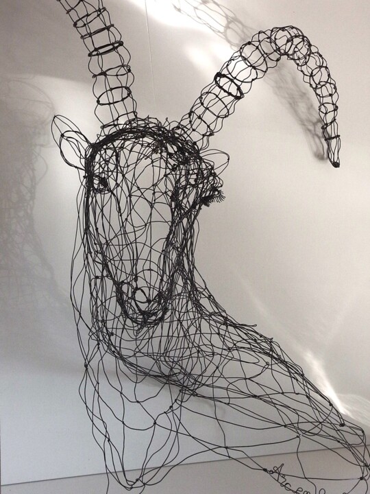 雕塑 标题为“Bouquetin trophée” 由Fabienne Quenard, 原创艺术品, 线