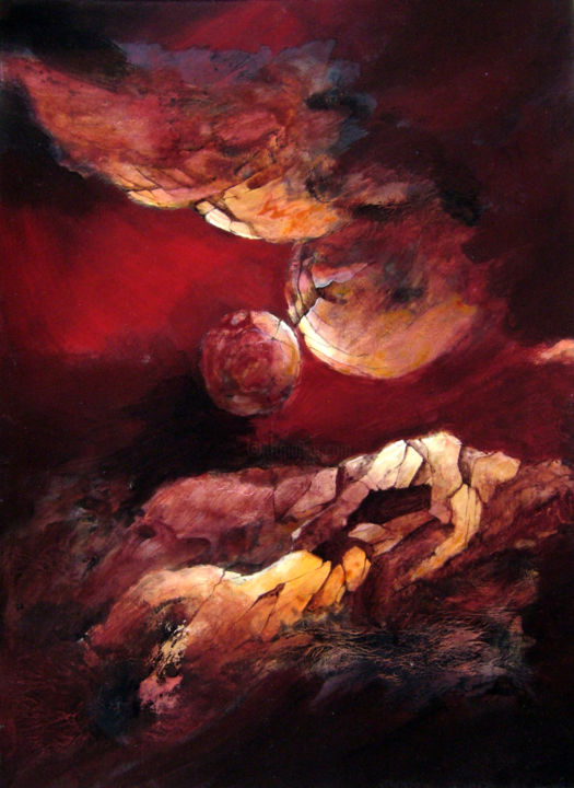 Peinture intitulée "Planètes" par Fabienne Quinsac, Œuvre d'art originale, Acrylique