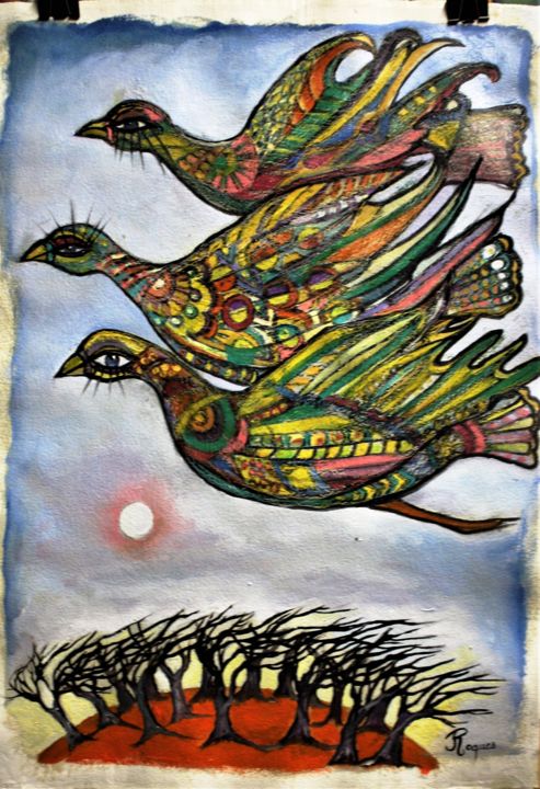 Peinture intitulée "À contre vent" par Fabienne Roques, Œuvre d'art originale, Huile