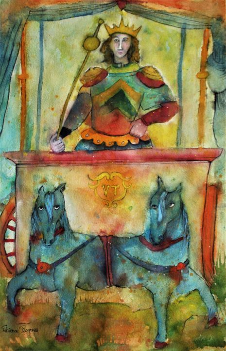 Painting titled "Le chariot" by Fabienne Roques, Original Art, Watercolor