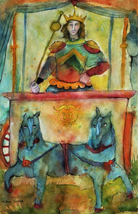 Painting titled "Le chariot" by Fabienne Roques, Original Artwork, Watercolor