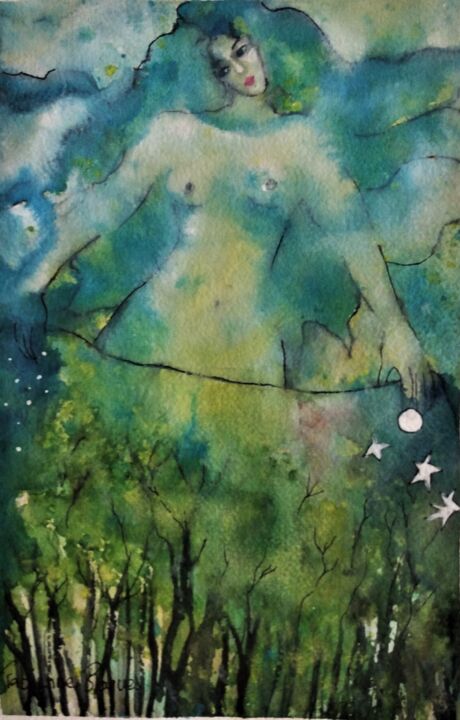 Peinture intitulée "La cielle" par Fabienne Roques, Œuvre d'art originale, Aquarelle