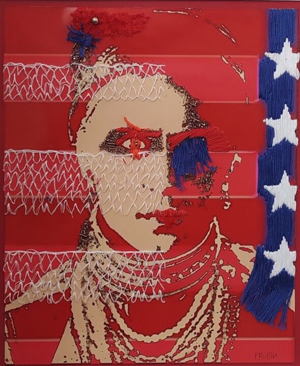Textile Art titled "Rêve américain 1" by Fabienne Rubin, Original Artwork, Embroidery Mounted on Cardboard