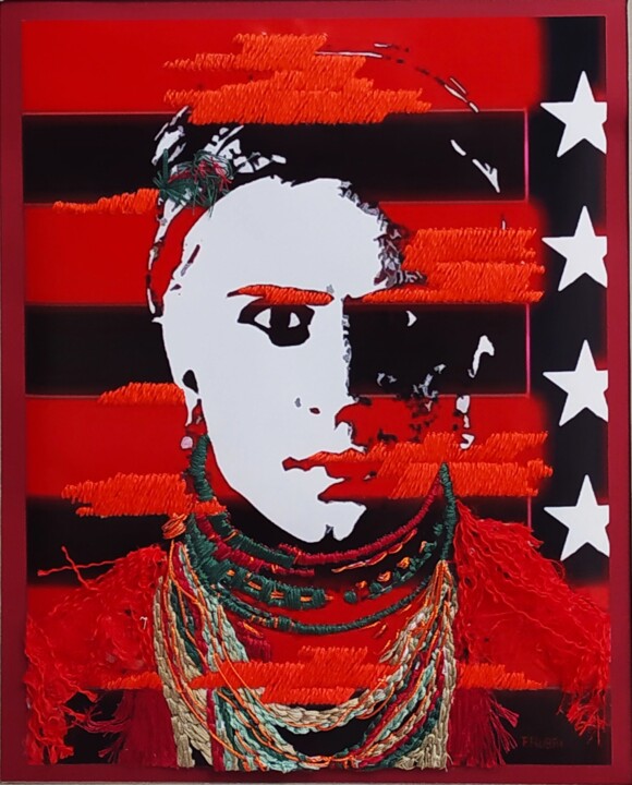 Textile Art titled "Rêve américain 3" by Fabienne Rubin, Original Artwork, Embroidery Mounted on Cardboard