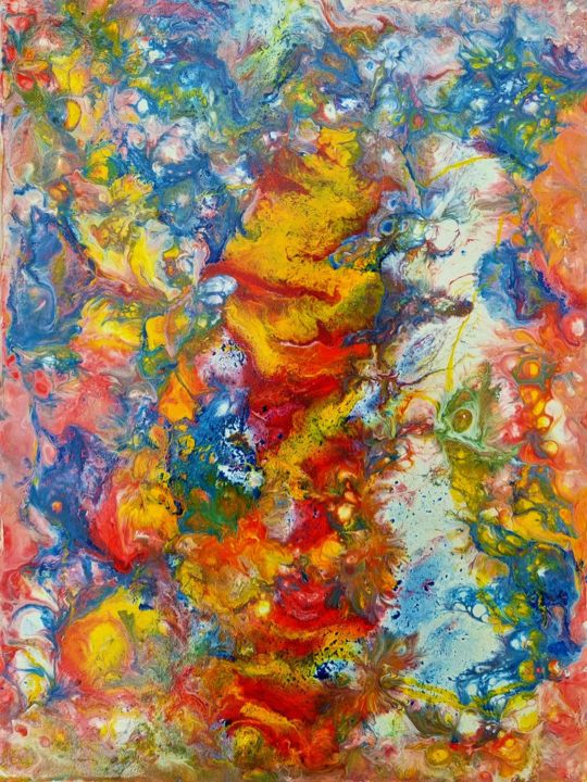 Painting titled "Le Feu" by Fabienne Bar, Original Artwork, Acrylic Mounted on Wood Stretcher frame