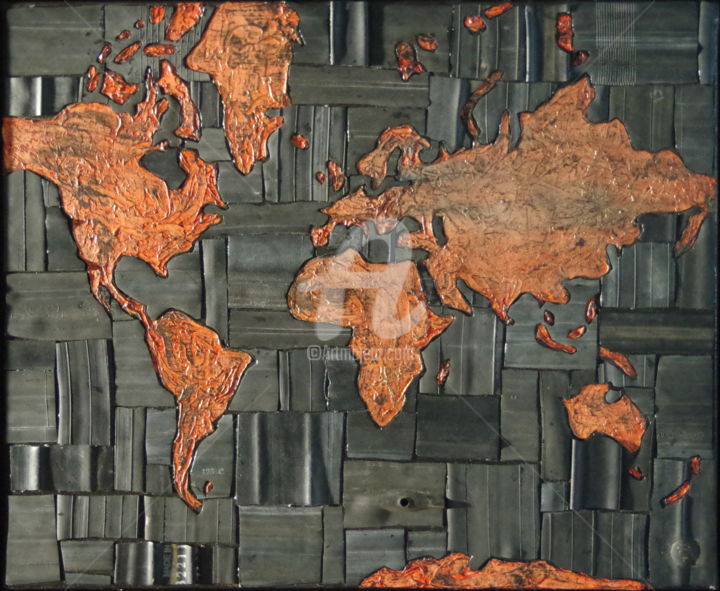 Collages intitulée "La terre en crève!!!" par Fabienne Chaton, Œuvre d'art originale, Découpages